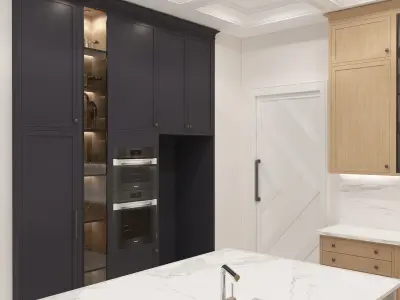 kitchen modern with wood cabinets and marble counter tops 3D model