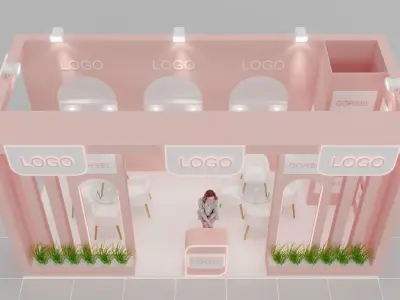 Modern Wooden Cosmetic Stand Pink Minimalist Trade Booth Free 3D model