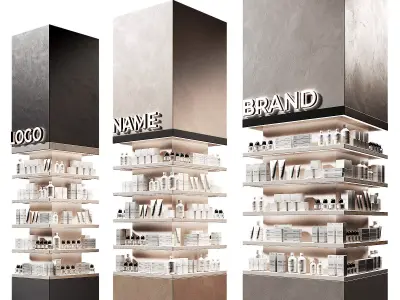 Columns rack with goods Square showcase cosmetics shelves 3D model