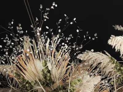 Hanging installation bouquet of dried flowers with pampas 471 3D model