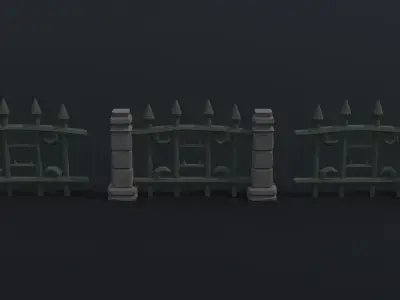 Cartoon fantasy cemetery fence kit 2 Polygonal Style Low-poly 3D model