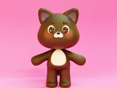 Cute Black Cat Cartoon Low-poly 3D model