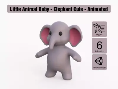 Little animal baby - Elephant cute - Animated Low-poly 3D model