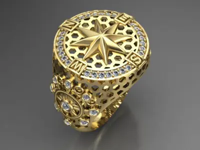 compass ring with diamonds 3D print model
