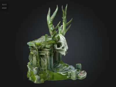 Stylized Ancient Ritual Shrine with Antlers Game Asset 3D model
