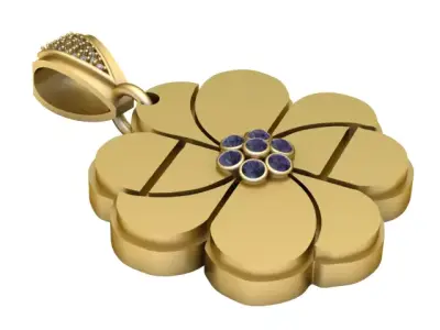 gold flower pendant 3D print model