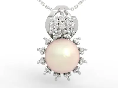 Halo Diamond Pearl Pendant Necklace 3D print model