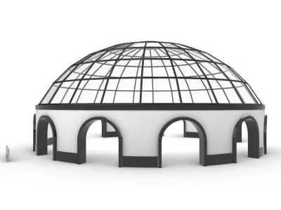 Dome Pavilion with Square Wireframe Structure and Panels 3D model