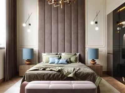bedroom with chandelier and walls 3D model
