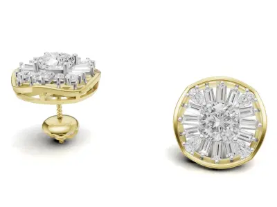 Cushion Yellow Diamond Stud With Baguette and Pear   3D print model