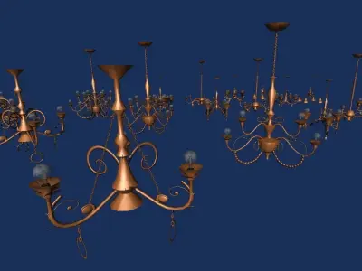 Low-Poly Lamps collection chandelier on concrete wall Low-poly 3D model