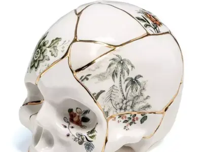 Ceramic Skeleton Head 3D Model Realistic Skull Decor Cracked Low-poly 3D model