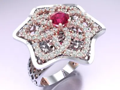  Mesh flower ring - Italian rings - Womens Rings - N6706 3D print model