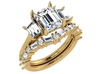 Emerald Diamond Ring With Band 4371 3D print model