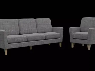 Furniture-set sofa and chair Low-poly 3D model