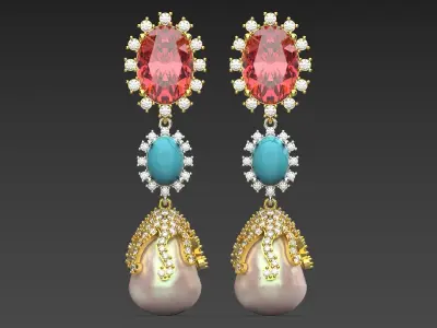 luxury gemstone pearl earring pe0026 3D print model