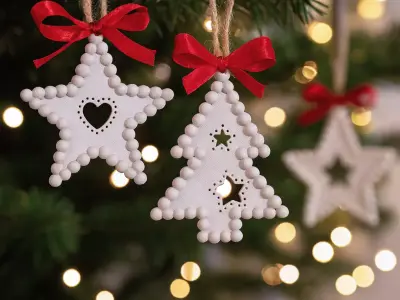 Beaded Christmas Ornament Set Tree  Star Cutout Holiday Decor 3D print model