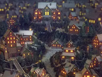 Xmas Snowy Village 3D Christmas Houses Festive Season 3D model