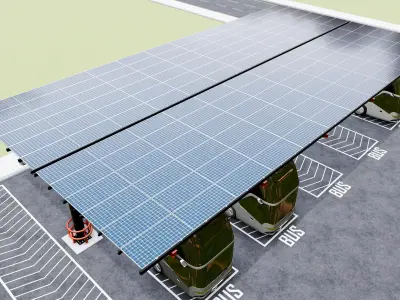Solar Bus Parking Lot 12x12 Panel Layout 3D model