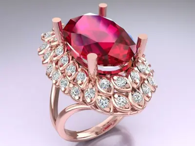 Oval stone ring - Womens  Rings - GN109 3D print model