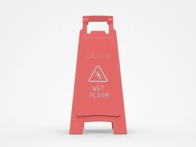 Red Warning Sign Barrier About Wet Floor 3D model