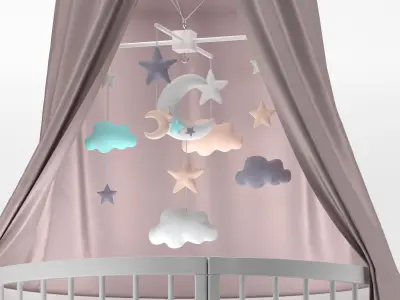 Cradle baby crib with clouds and stars 3D model