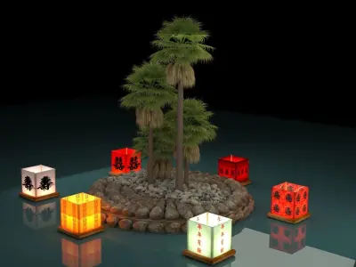 Chinese water lantern with Hawaii palm tree   3D model