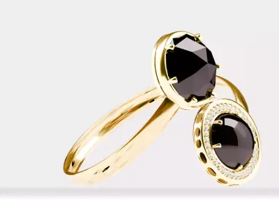 Yellow Gold Ring with Black Diamonds  CGI and 3D Print Model 3D print model