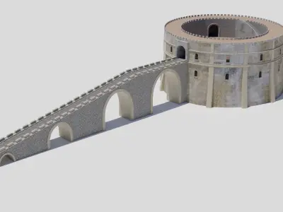 Castle with tower and stairs Low-poly 3D model