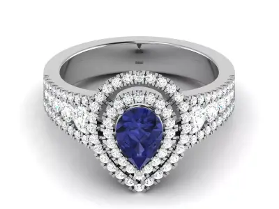 Women Solitaire Pear Stone Ring 3dm stl Render Detail 3D print model