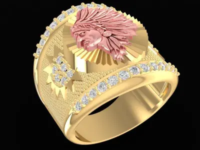 Native Chief Head Diamond Ring  2474 3D print model