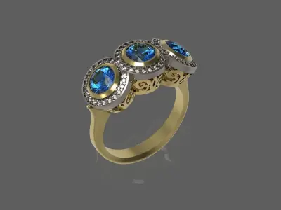 ring 3D print model emerald and diamond 3D print model