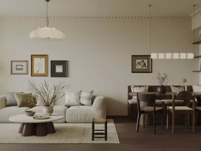 Modern living room dining room interior scenes  3D model