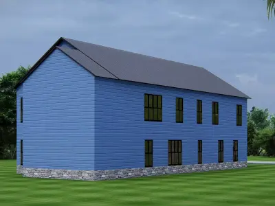 Modern American  Blue House  Exterior Architecture 3D Model 3D model