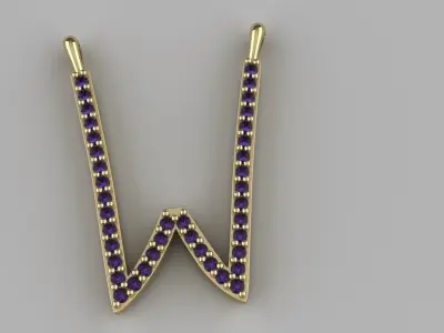 Diamond W Pendant Gold Silver Platinum Luxury Jewelry 3D print model