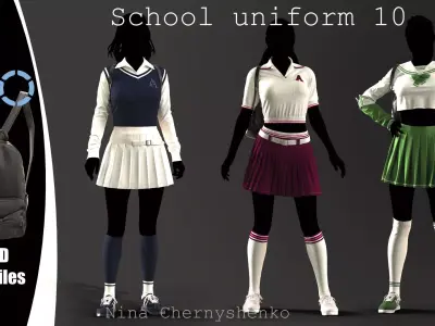 School uniform 10 - Marvelous Designer project and OBJ 3D model