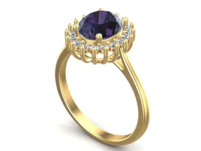 Oval Cut Blue Sapphire And Diamond Halo Engagement Diana Ring 3D print model