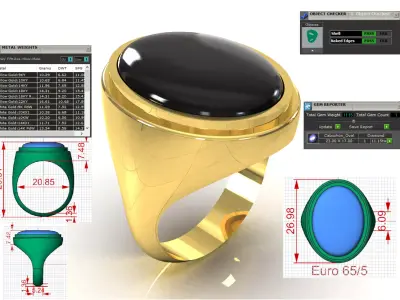 Oval Signet STL 3DM Ring with Black Onyx mr0304 3D print model