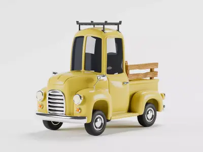 Cartoon Vintage Pickup Truck Low-poly 3D model