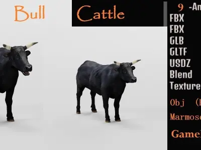 Black Bull Cattle Low-poly 3D model