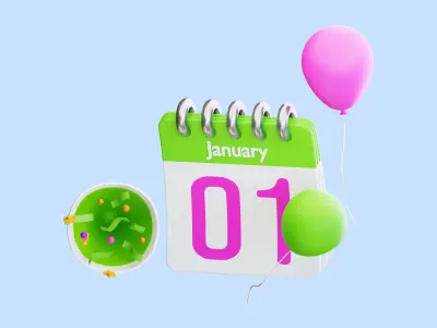 Happy New year 3D Illustration Low-poly 3D model