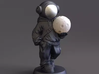 Astronaut Holding the Moon Sculpture Printable 3D print model