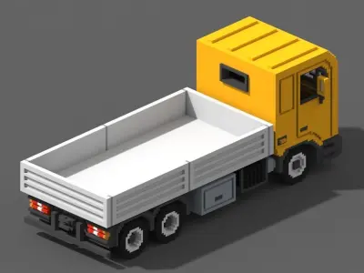Voxel Flatbed Truck Low-poly 3D model
