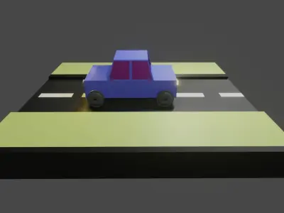 Low Poly Car and Road 3D Model Low-poly 3D model