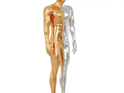 Male mannequin with reflective material in gold and metal 114 3D model