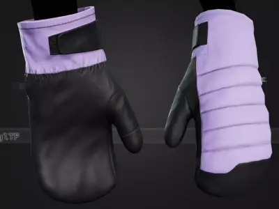 Light Violet And Black Snowboard Gloves Low-poly 3D model