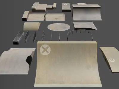 Skatepark SK8 Skate BMX Rail Railing Ramp Trampolines Low-poly 3D model