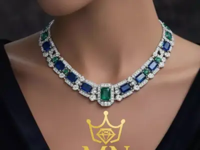 Royal Azure and Emerald Necklace  Luxury Diamond Necklace 3D print model