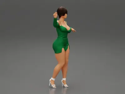 Sexy woman in long sleeve dress with short hair 3D print model