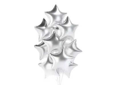 Silver Star Balloon Bouquet - helium foil balls bunch 3D model
